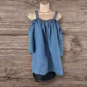 Speed limit Blouse Women's XL Blue Denim Off The Shoulder Blouse (10)